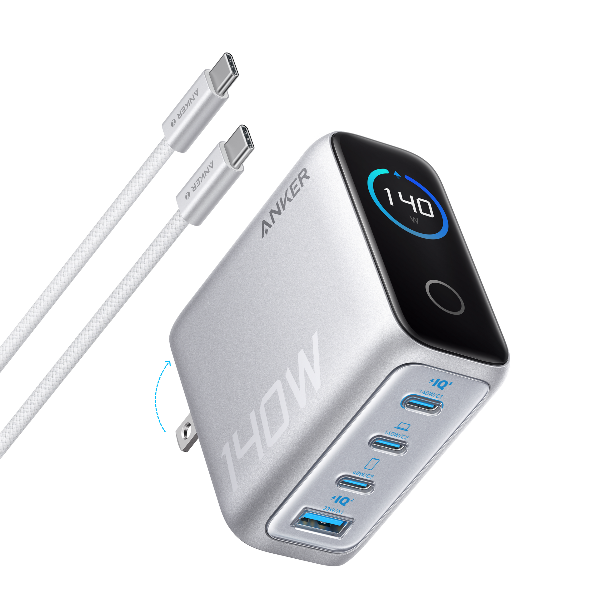 Anker Charger (140W, 4-Port, PD 3.1) with USB-C Cable Anker