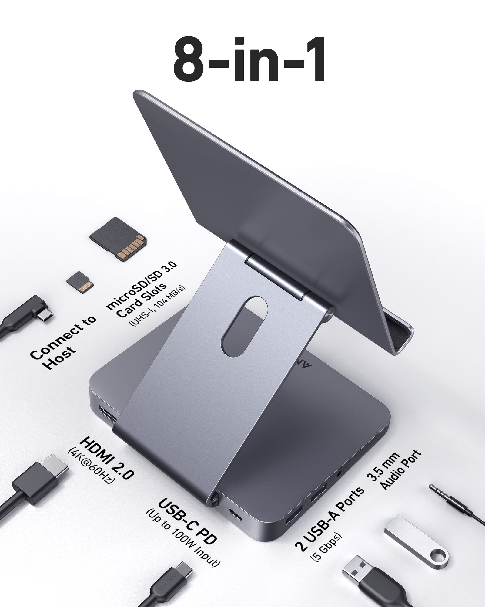 Anker <b>551</b> USB-C Hub (8-in-1, Tablet Stand) Anker