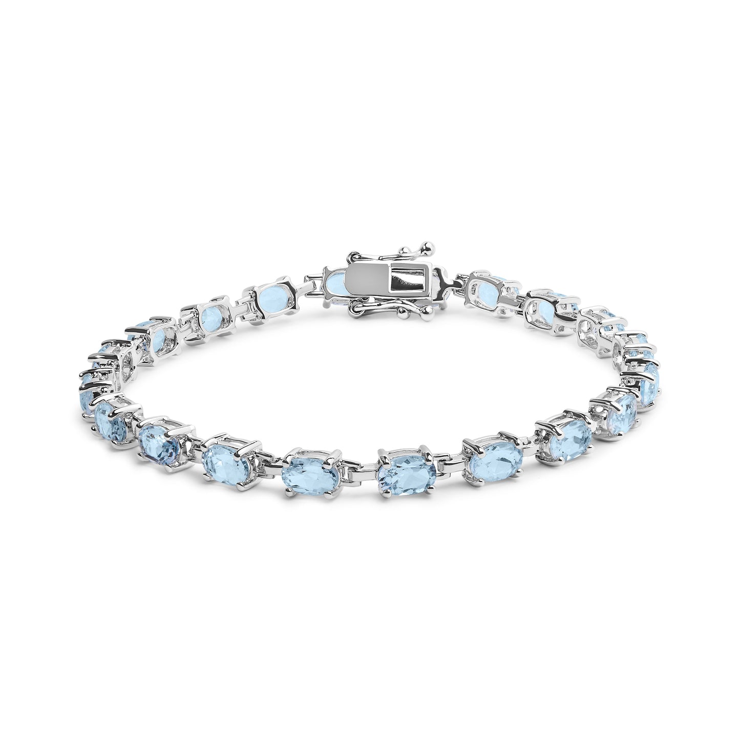 .925 Sterling Silver 11.0 Cttw Oval Shaped Created Light Blue Topaz Link Bracelet - 7 inch Bids.com