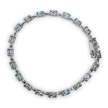 .925 Sterling Silver 11.0 Cttw Oval Shaped Created Light Blue Topaz Link Bracelet - 7 inch Bids.com