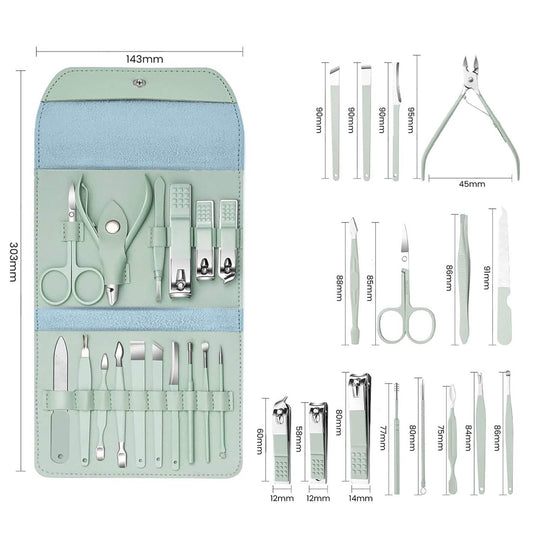 16-Piece: Stainless Steel Professional Manicure Pedicure Facial Set Grooming Kit with Leather Case DailySale