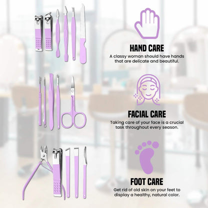 16-Piece: Stainless Steel Professional Manicure Pedicure Facial Set Grooming Kit with Leather Case DailySale