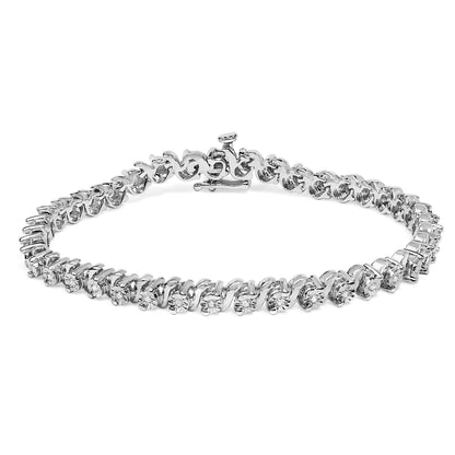 .925 Sterling Silver 1/4 Cttw Diamond Station and S Link Bracelet Bids.com