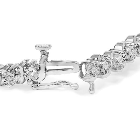 .925 Sterling Silver 1/4 Cttw Diamond Station and S Link Bracelet Bids.com