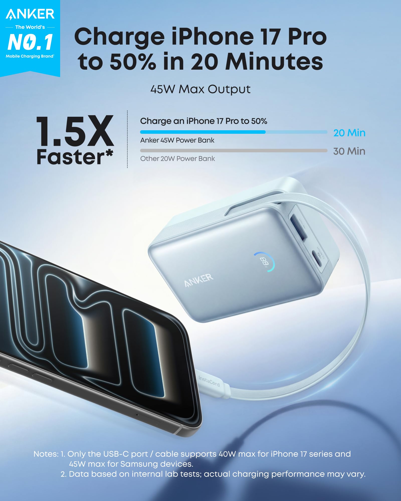 Anker Nano Power Bank (10K, 45W, Built-In Retractable USB-C Cable) Anker