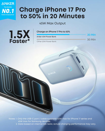 Anker Nano Power Bank (10K, 45W, Built-In Retractable USB-C Cable) Anker