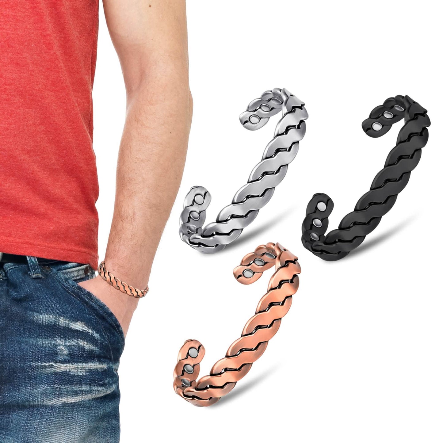 Adjustable Cuff Copper Magnetic Therapy Bracelet Bangle for Men and Women Twisted Design DailySale
