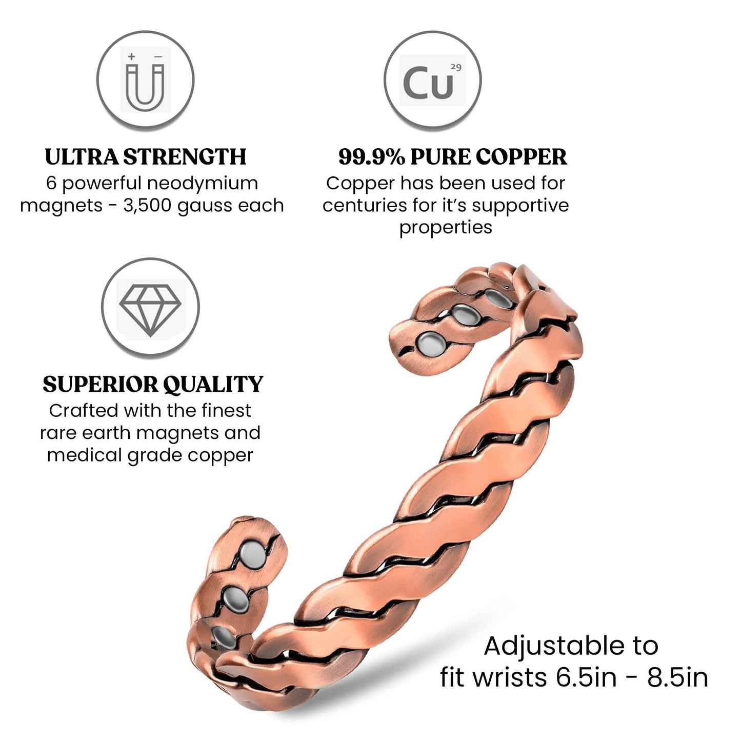 Adjustable Cuff Copper Magnetic Therapy Bracelet Bangle for Men and Women Twisted Design DailySale