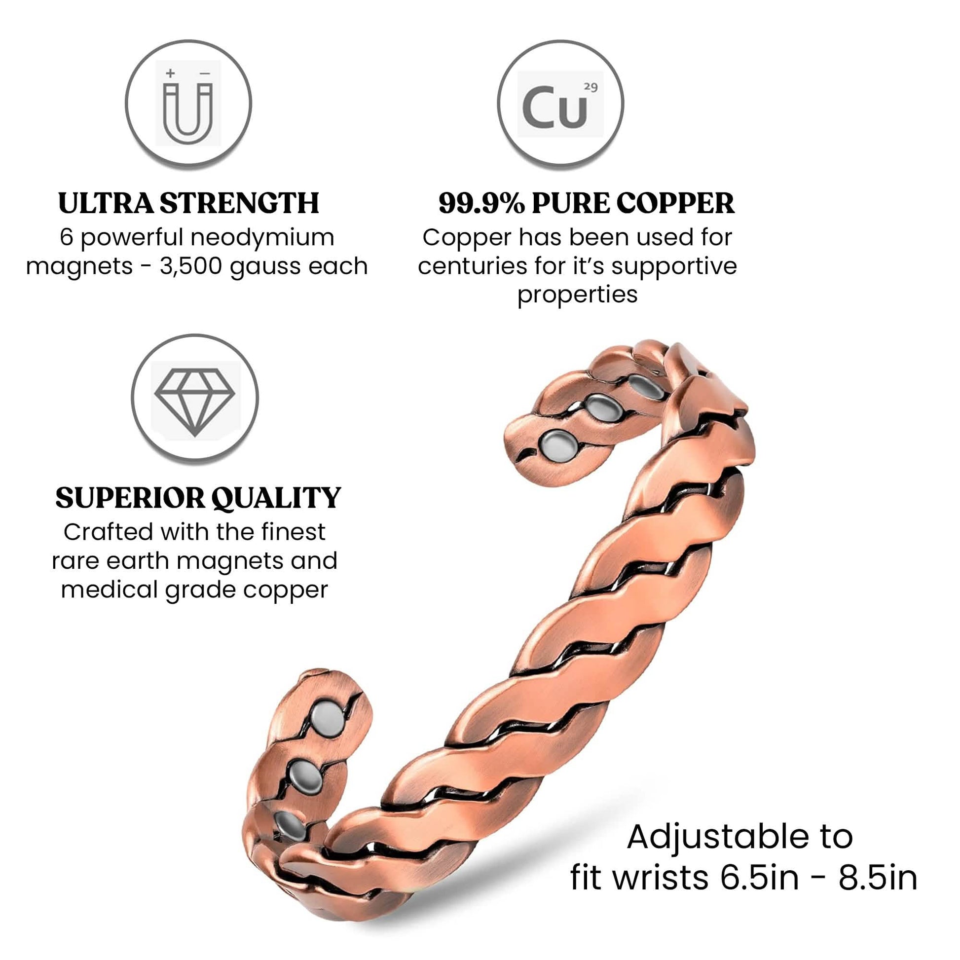 Adjustable Cuff Copper Magnetic Therapy Bracelet Bangle for Men and Women Twisted Design DailySale