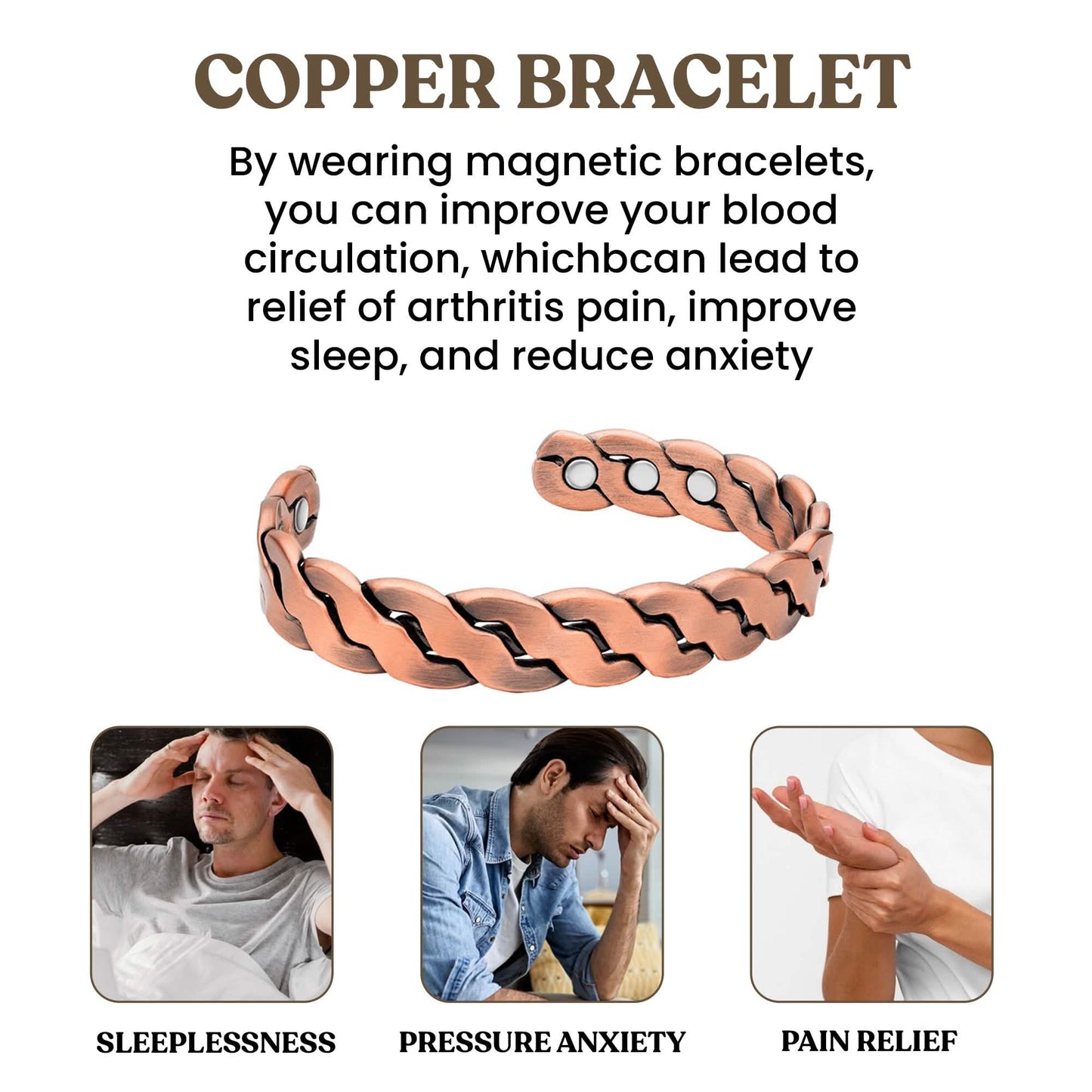 Adjustable Cuff Copper Magnetic Therapy Bracelet Bangle for Men and Women Twisted Design DailySale