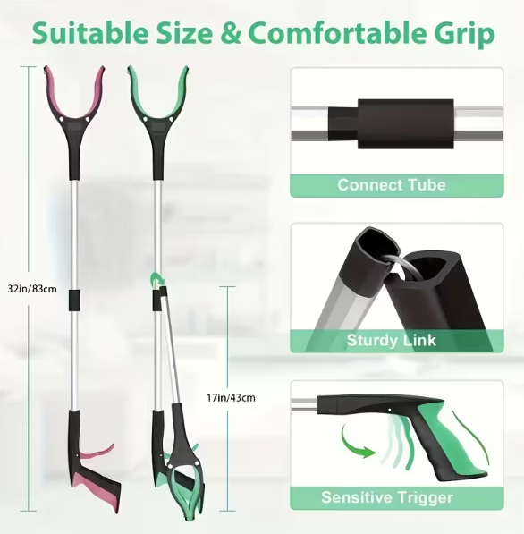 Heavy-Duty Steel Folding Trash Picker – 32" with Magnet & Anti-Slip Handle DailySale
