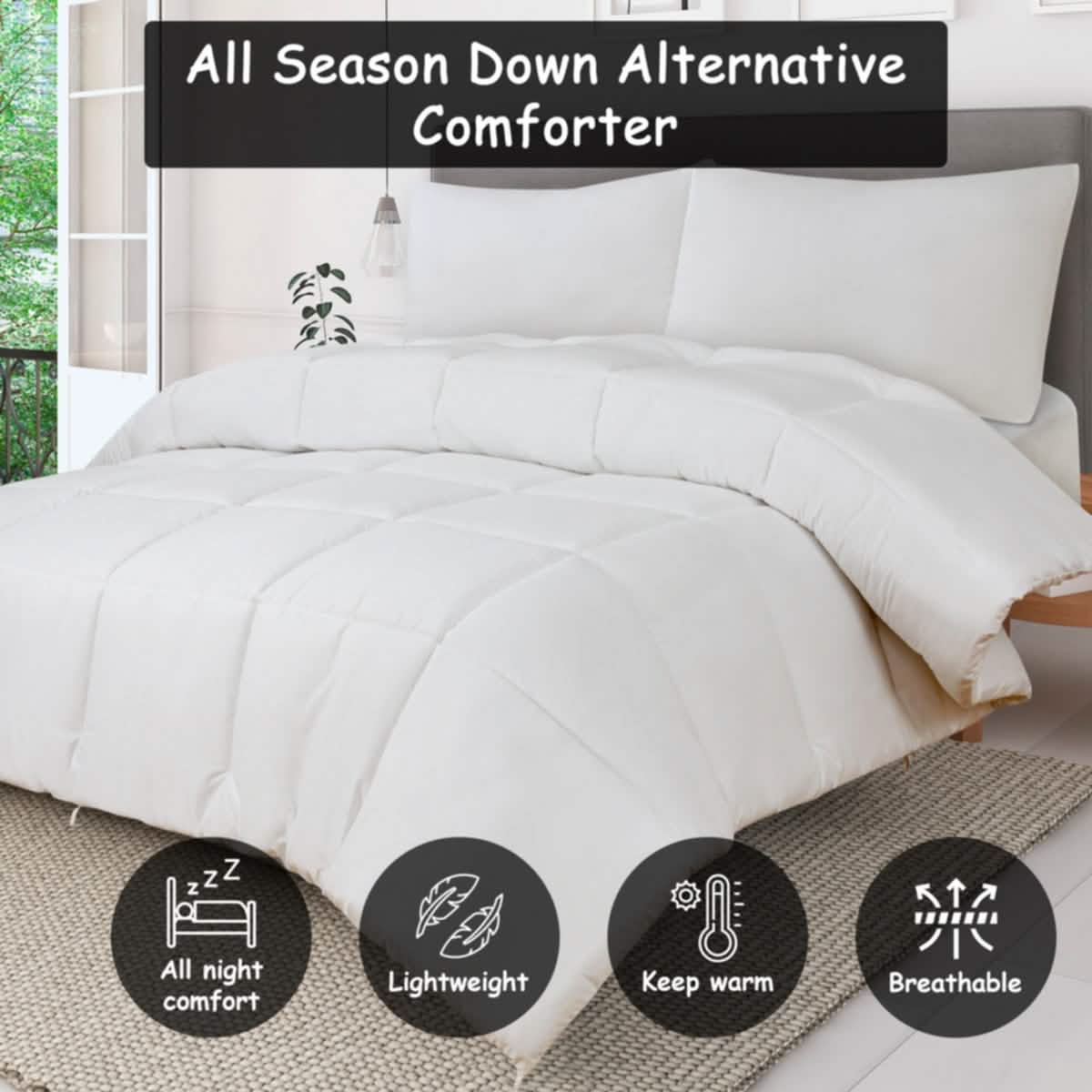 Royale All Season Down Alternative Bedding Lightweight Quilted Comforter with Corner Tabs DailySale