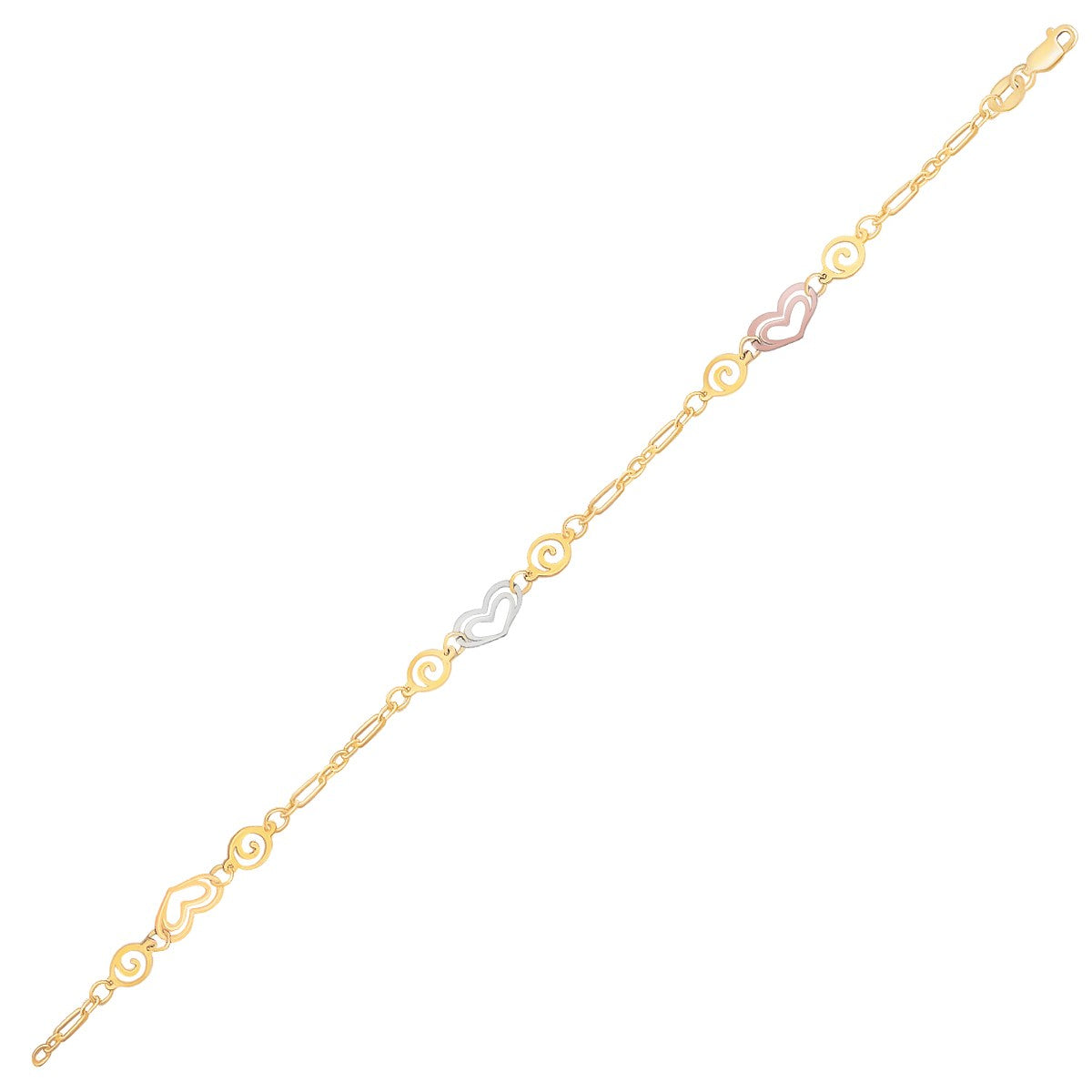 14k Tri-Color Gold Anklet with Multi Color Heart Stations Bids.com