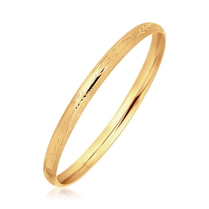 14k Yellow Gold Dome Style Children's Bangle with Diamond Cuts Bids.com