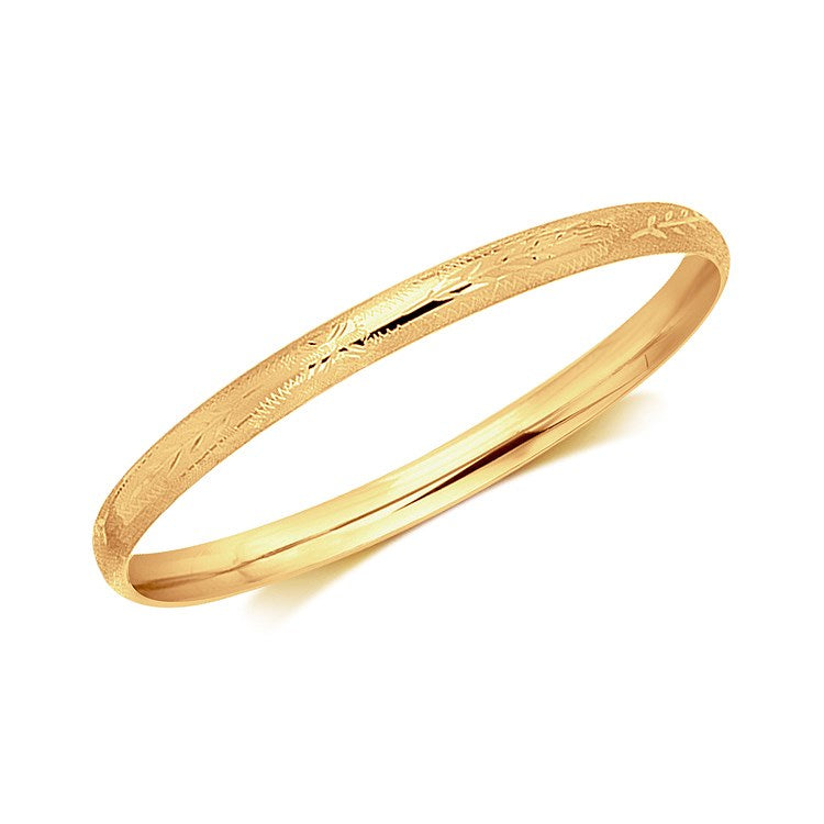 14k Yellow Gold Dome Style Children's Bangle with Diamond Cuts Bids.com