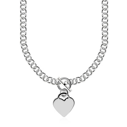 Sterling Silver Rolo Chain  with a Heart Toggle Charm and Rhodium Plating Bids.com