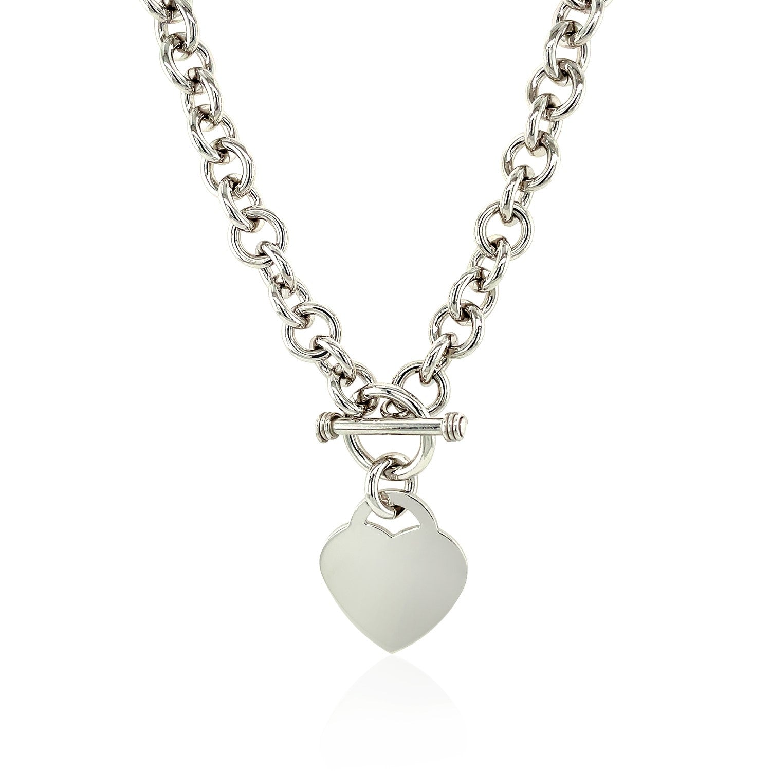 Sterling Silver Rolo Chain  with a Heart Toggle Charm and Rhodium Plating Bids.com