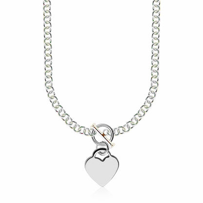 Sterling Silver Rhodium Plated Rolo Chain Necklace with a Heart Toggle Charm Bids.com