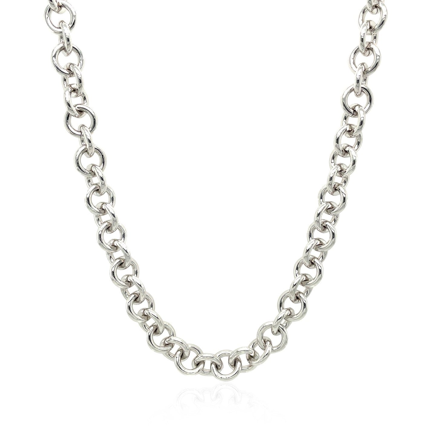 Sterling Silver Rhodium Plated Rolo Chain Necklace with a Heart Toggle Charm Bids.com