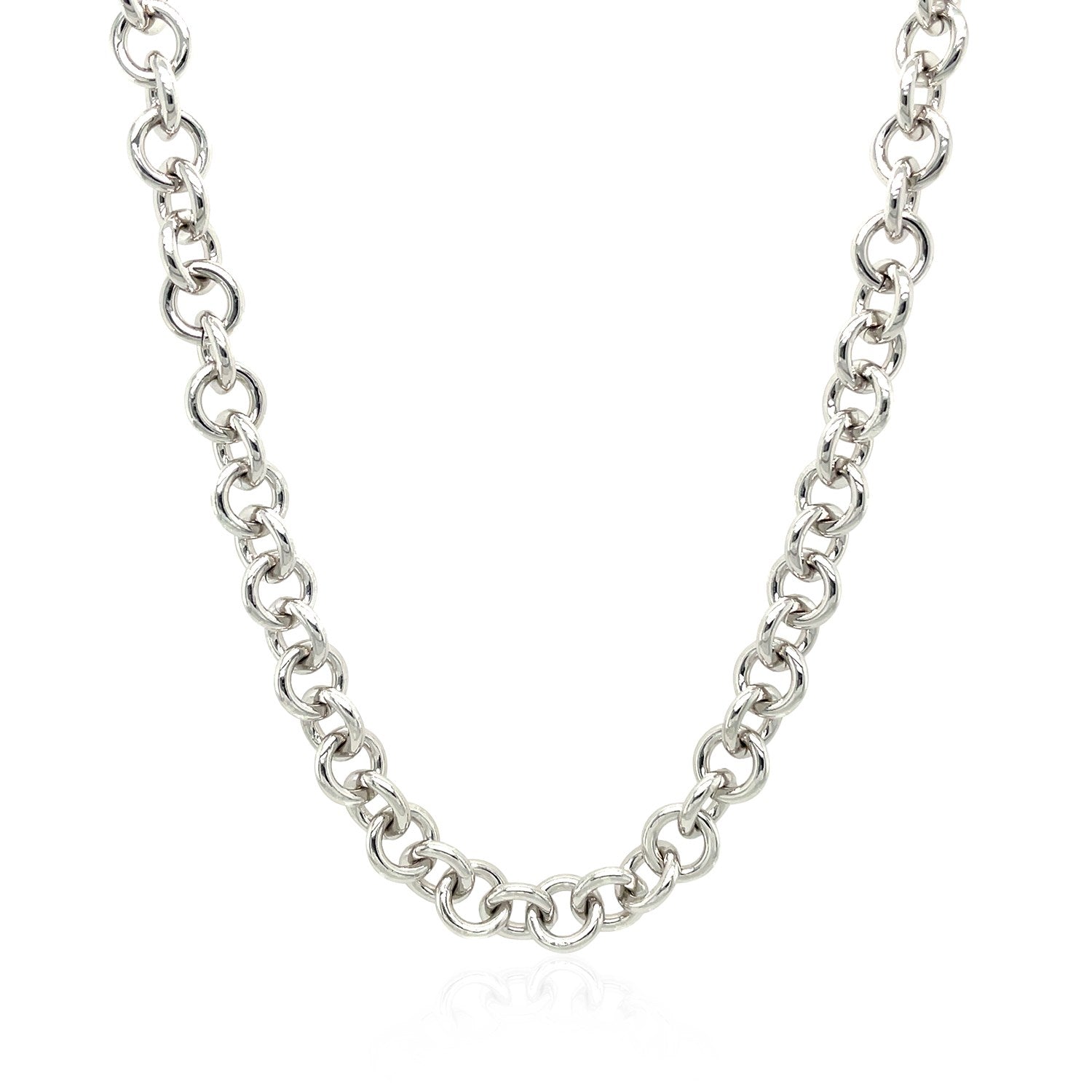Sterling Silver Rhodium Plated Rolo Chain Necklace with a Heart Toggle Charm Bids.com