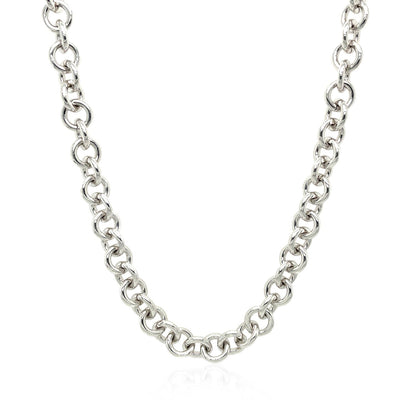 Sterling Silver Rhodium Plated Rolo Chain Necklace with a Heart Toggle Charm Bids.com