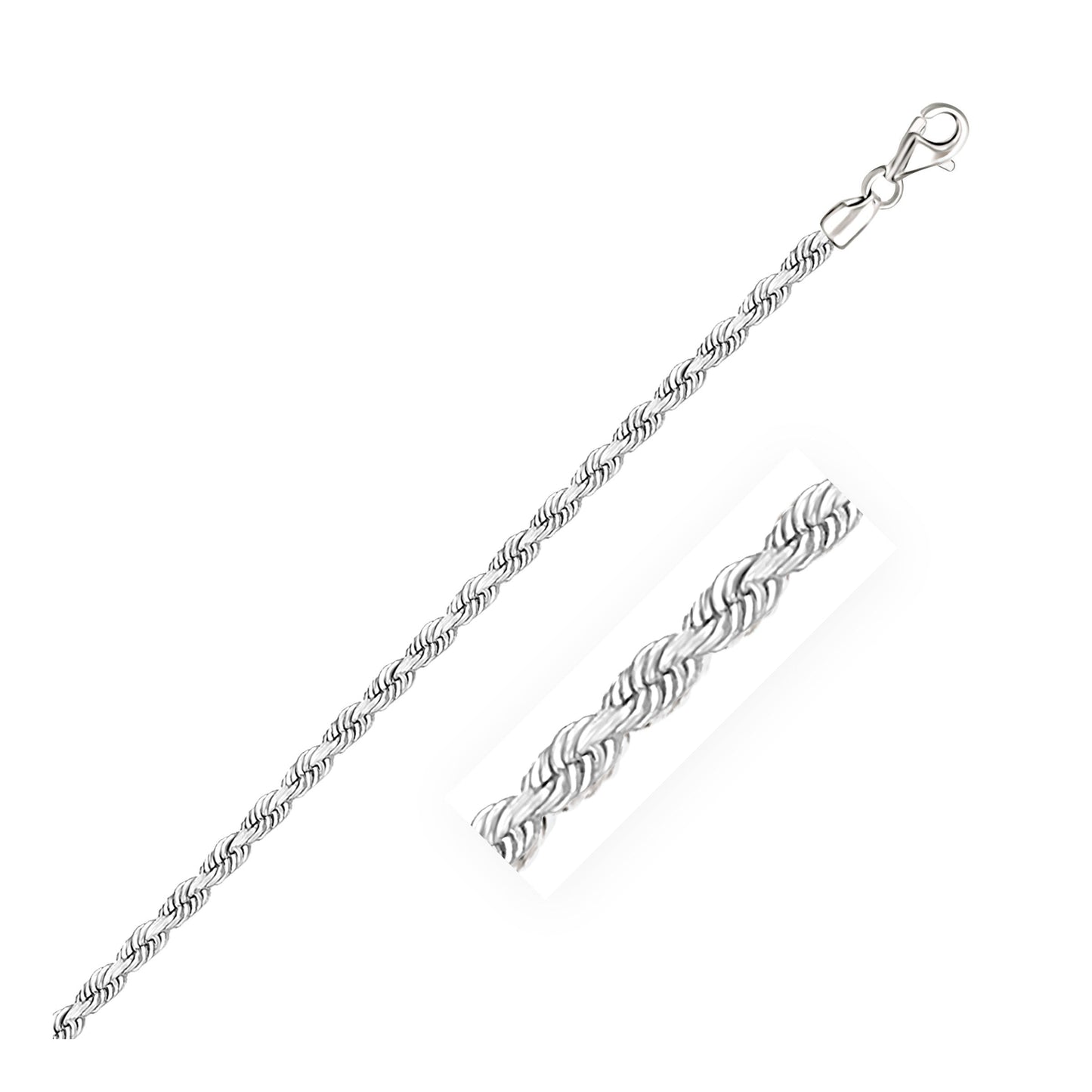 3.0mm 14k White Gold Solid Diamond Cut Rope Chain Bids.com
