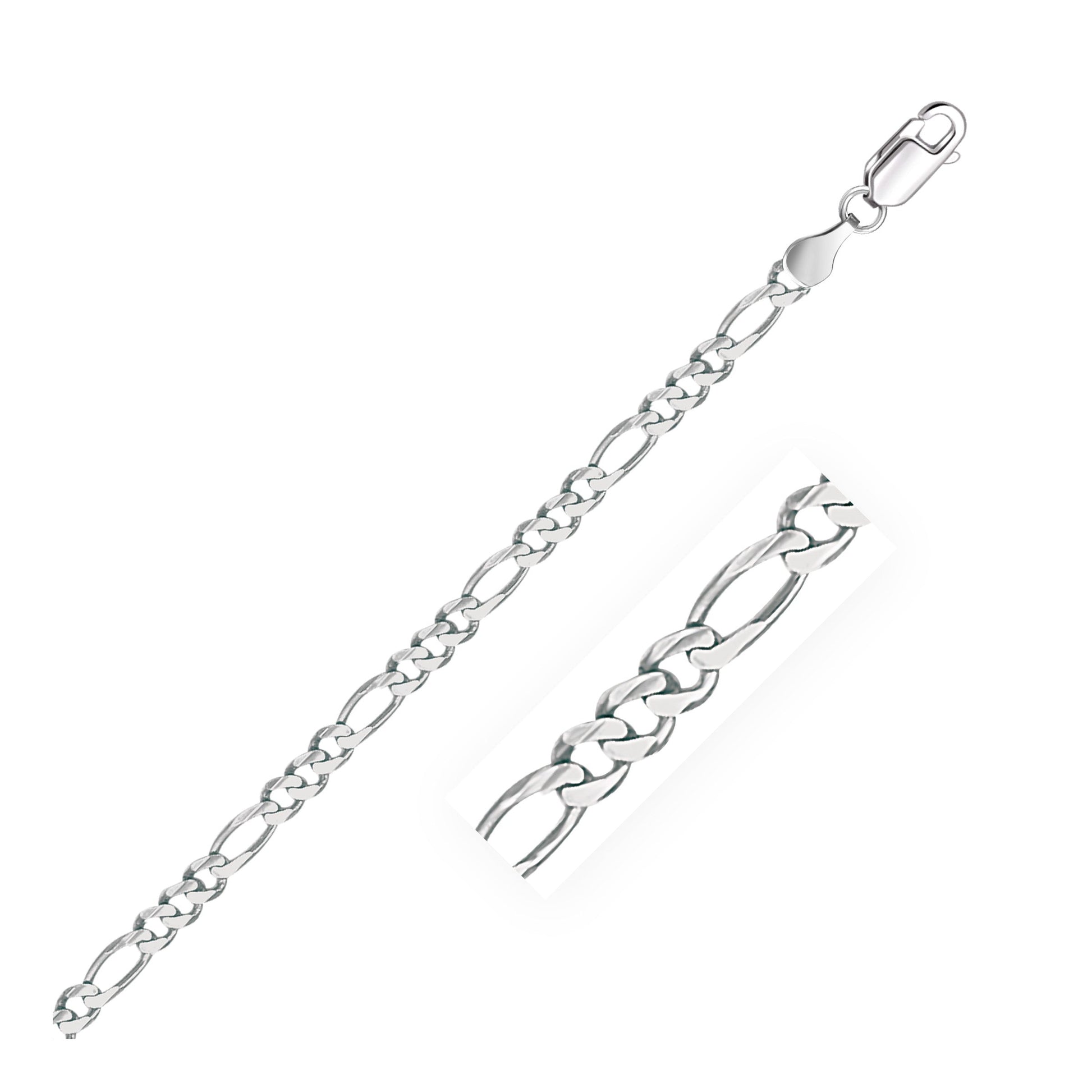 3.8mm 14k White Gold Solid Figaro Bracelet Bids.com