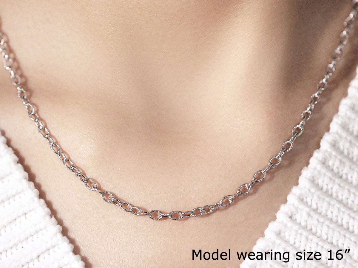 3.5mm 14k White Gold Pendant Chain with Textured Links Bids.com