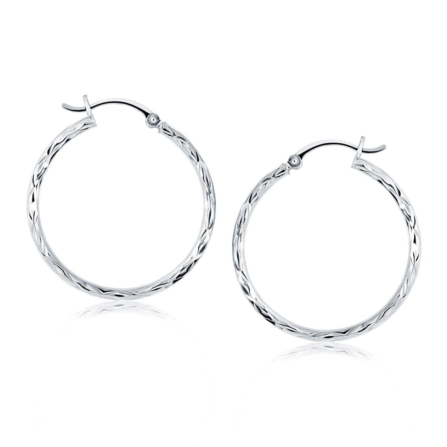 14k White Gold Diamond Cut Hoop Earrings Bids.com