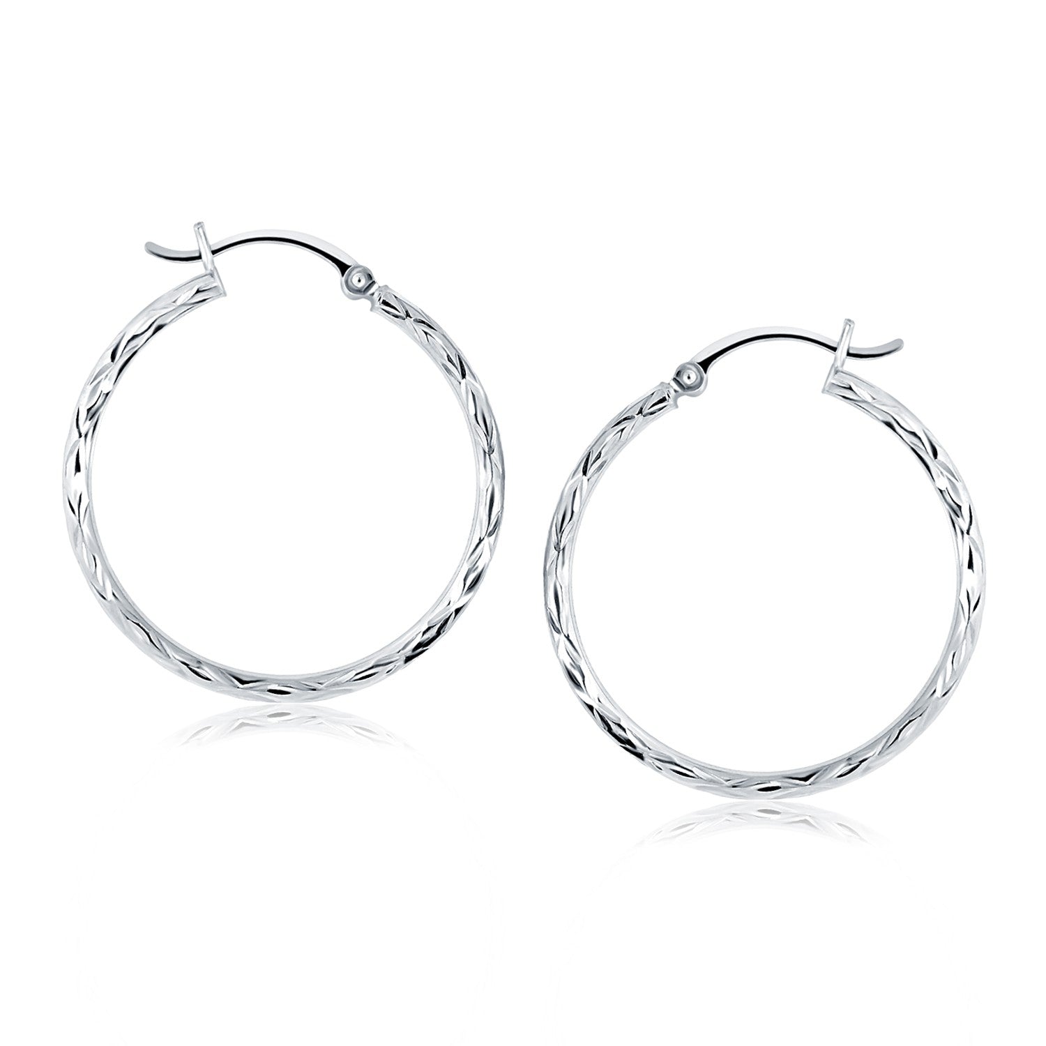14k White Gold Diamond Cut Hoop Earrings Bids.com