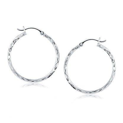 14k White Gold Diamond Cut Hoop Earrings Bids.com