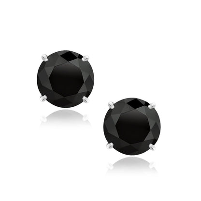 14k White Gold 8.0mm Round Black CZ Stud Earrings Bids.com