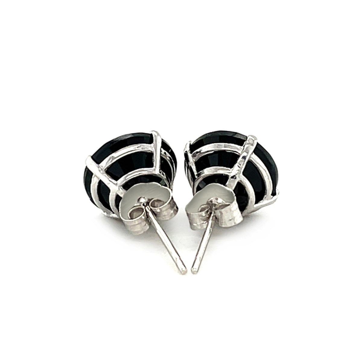 14k White Gold 8.0mm Round Black CZ Stud Earrings Bids.com