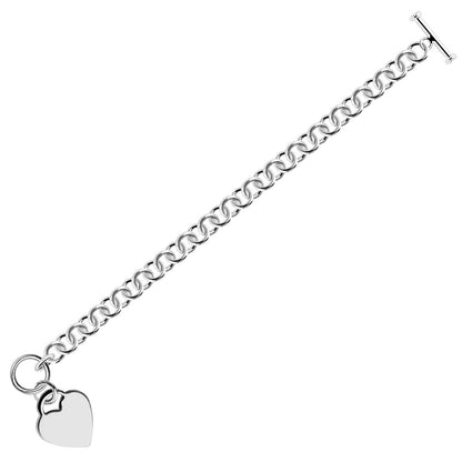 Sterling Silver Rhodium Plated Rolo Style Heart Charmed Chain Bracelet Bids.com