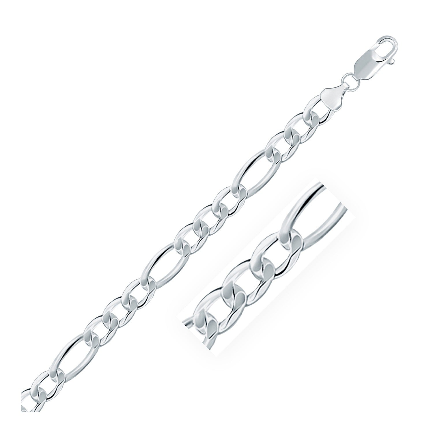 Rhodium Plated 8.1mm Sterling Silver Figaro Style Chain Bids.com