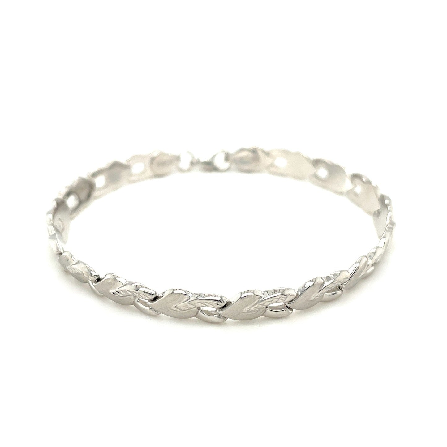 14k White Gold Heart Shape Textured Bracelet Bids.com