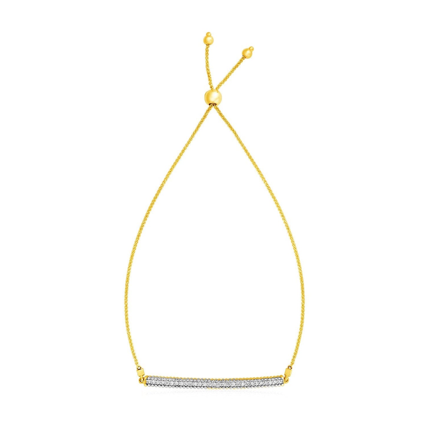 14k Yellow Gold Adjustable Bracelet with Textured Bar and Diamonds Bids.com