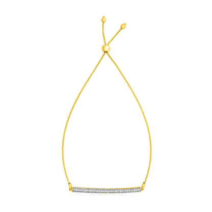 14k Yellow Gold Adjustable Bracelet with Textured Bar and Diamonds Bids.com