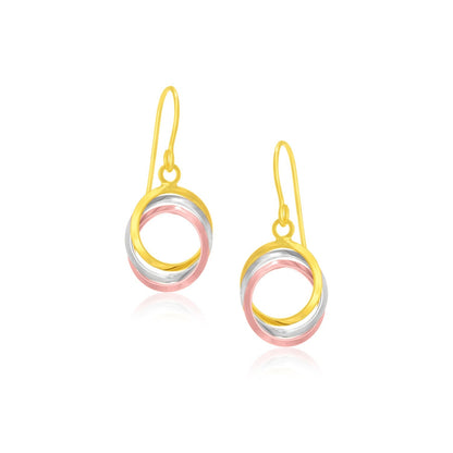 14k Tri-Color Gold Open Entwined Ring Earrings Bids.com