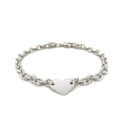 Sterling Silver Rhodium Plated Chain Bracelet with a Flat Heart Station Bids.com