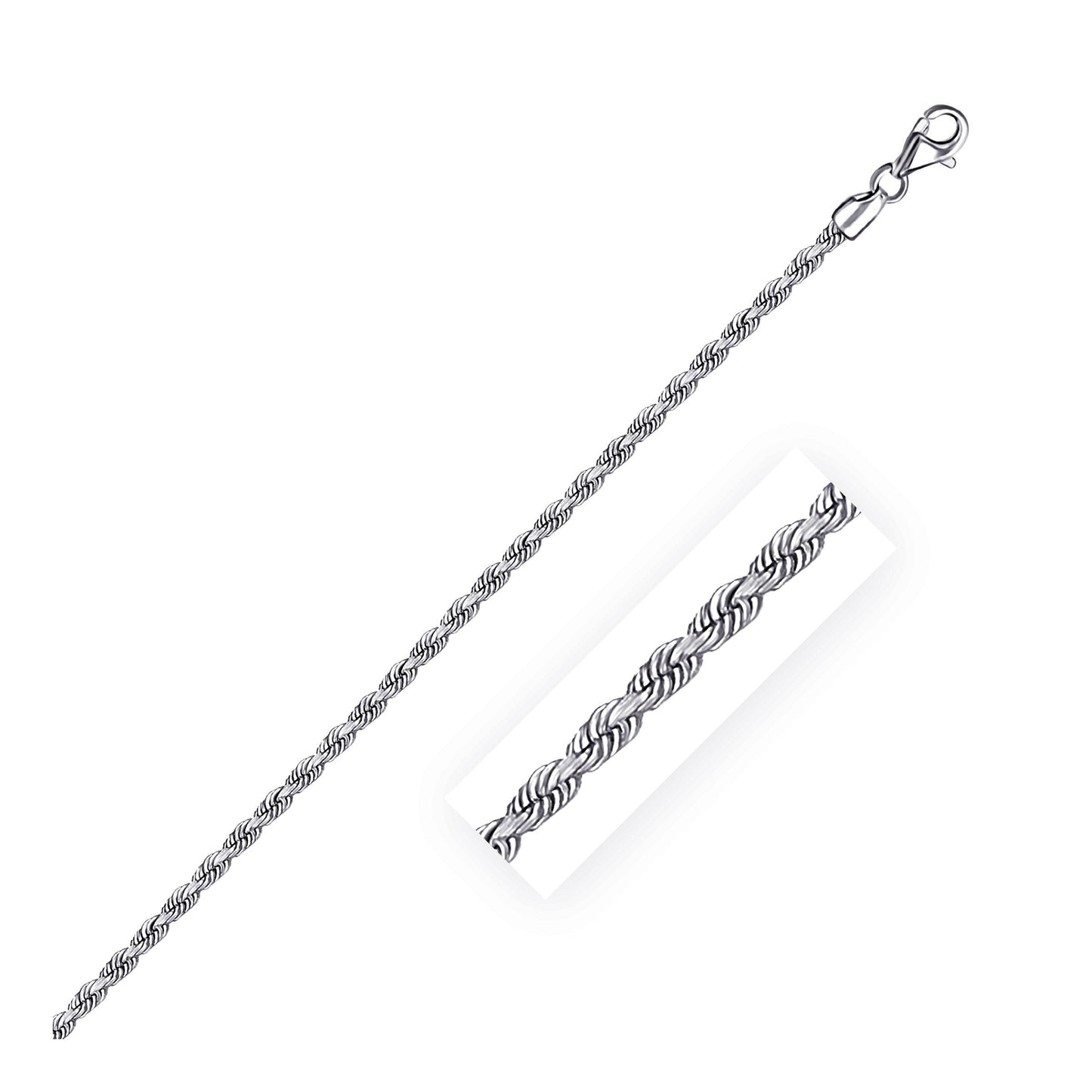 2.5mm 14k White Gold Solid Diamond Cut Rope Chain Bids.com