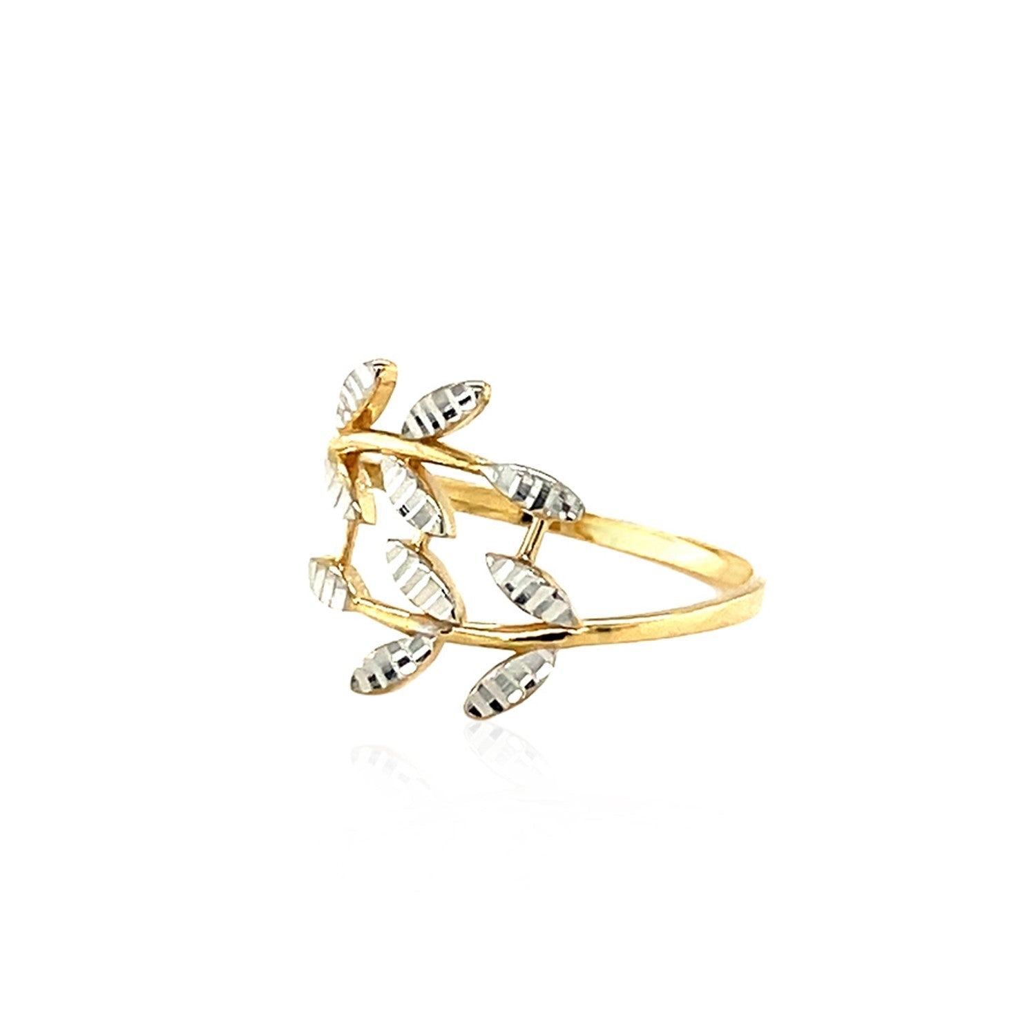 14k Two Tone Gold Crossover Ring with Textured Leaves Bids.com
