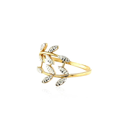 14k Two Tone Gold Crossover Ring with Textured Leaves Bids.com