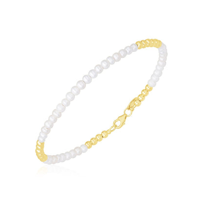 14k Yellow Gold High Polish Freshwater Pearl Pallina Bead Bracelet Bids.com