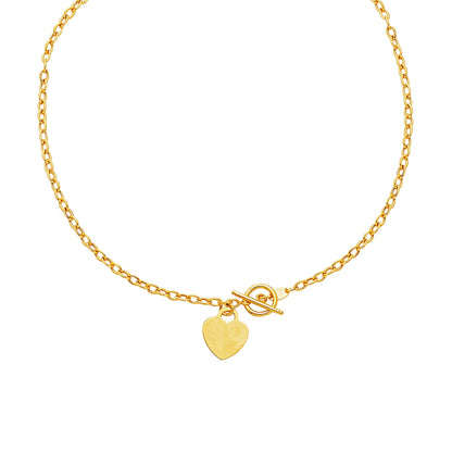 Toggle Necklace with Heart Charm in 14k Yellow Gold Bids.com
