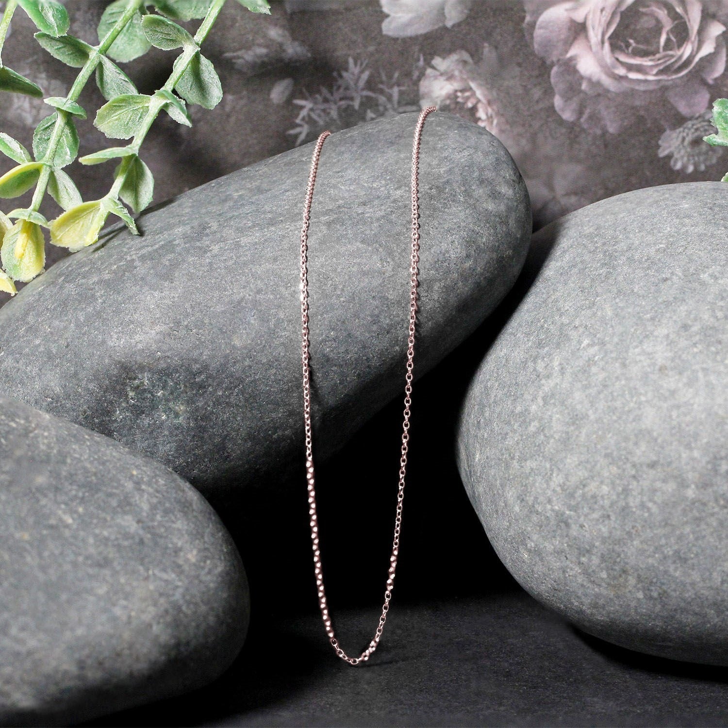 14k Pink Gold Diamond Cut Cable Link Chain 0.8mm Bids.com
