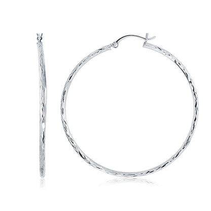 14k White Gold Diamond Cut Hoop Earrings (1 3/4 inch Diameter) Bids.com