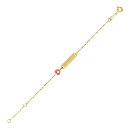 14k Yellow Gold 5 1/2 inch Childrens ID Bracelet with Enameled Heart Bids.com