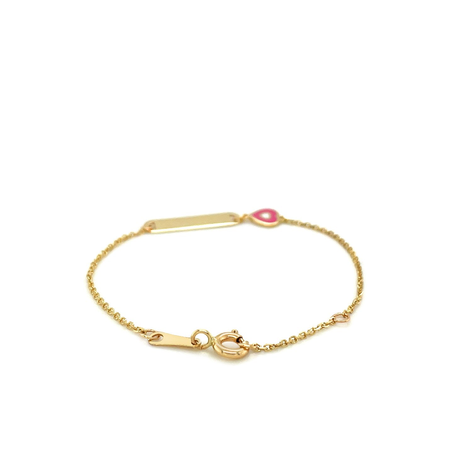 14k Yellow Gold 5 1/2 inch Childrens ID Bracelet with Enameled Heart Bids.com