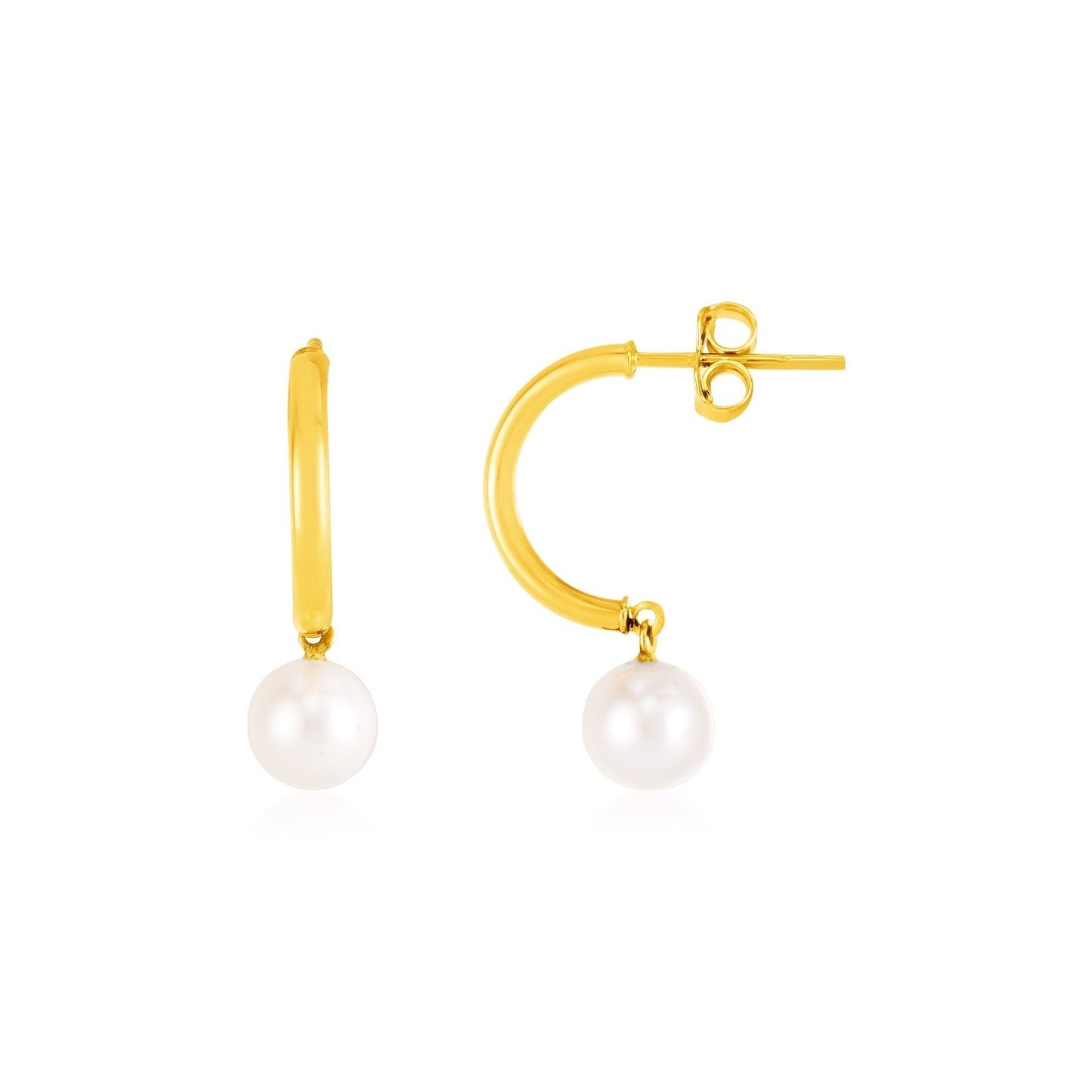 14k Yellow Gold Half Hoop Earrings with Pearls Bids.com